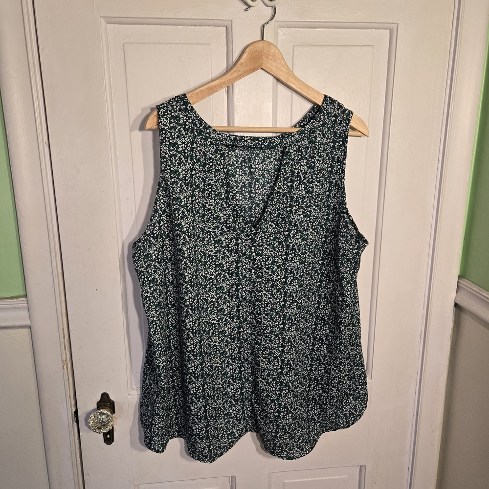 Floral Sleeveless Top - Green And Blue Size 2X